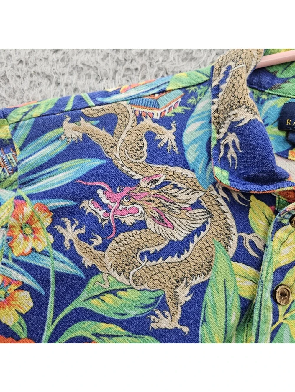 Polo Ralph Lauren Featherweight Mesh Hawaiian Polo Shirt Medium Dragons Asian